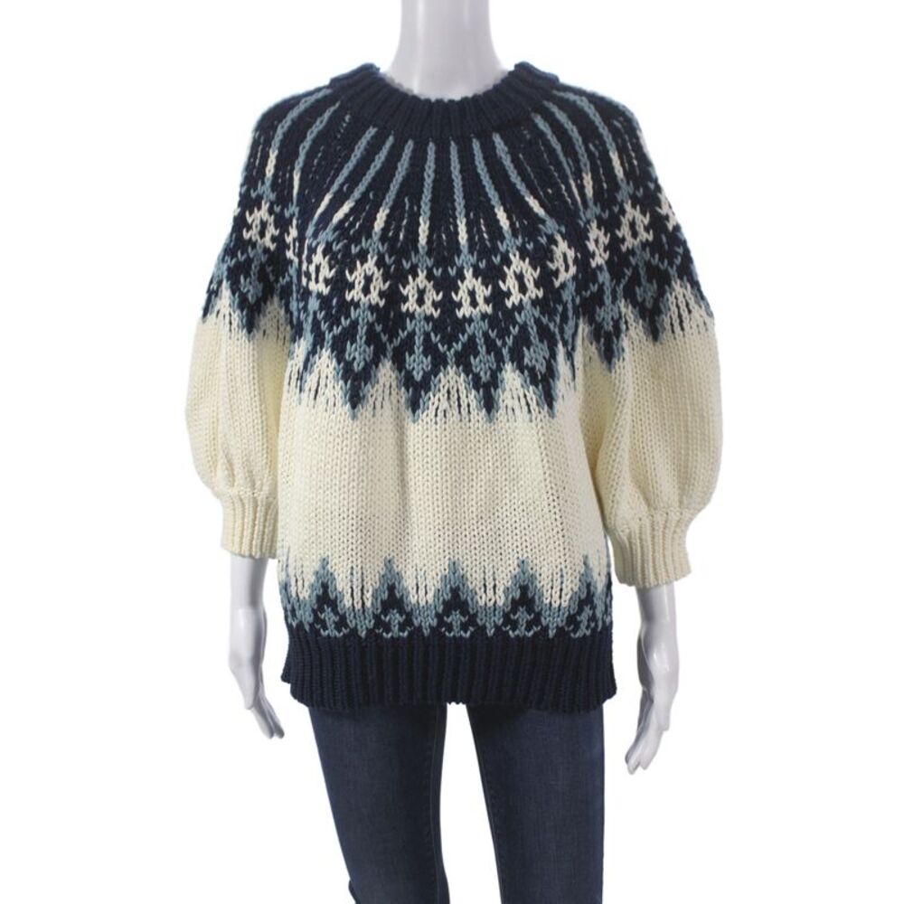 Altuzarra Womens Blue Fair Isle Pullover Crew Neck Cotton Size XL